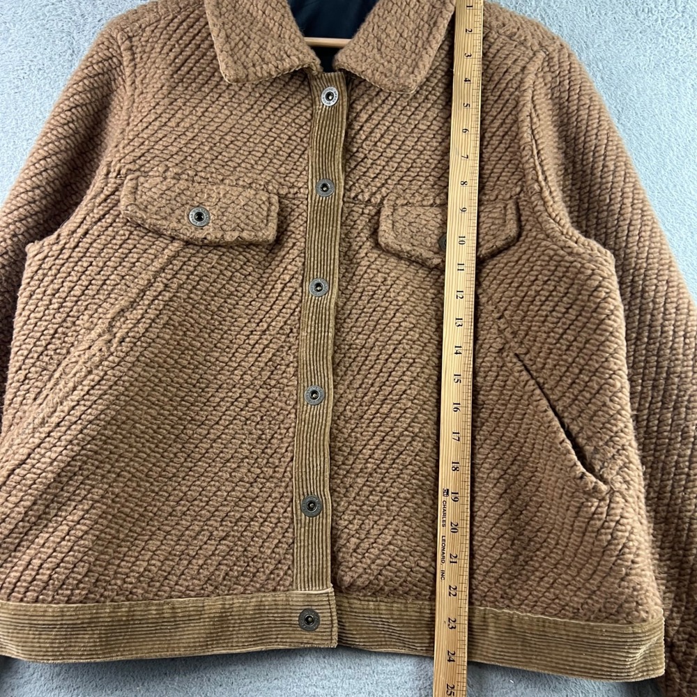 Prana Hellebore Jacket Brown Textured Boucle Corduroy Trim Snap Front Womens L - Picture 8 of 13